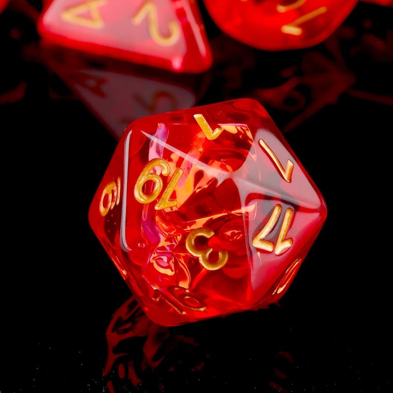Haxtec Red DND Dice Set 7PCS Filled Resin Polyhedral D&D Dice W/Iridescent Mylar Inclusion Role Playing Dice Compatible with Dungeons and Dragons Gift - Image 3